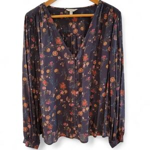 Lucky Brand Floral Boho Button Front Blouse 2XL